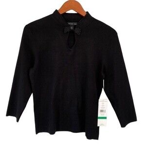 Josephine Chaus Silk Blend Keyhole Knit Sweater Top 3/4 Sleeves Soft Neutral